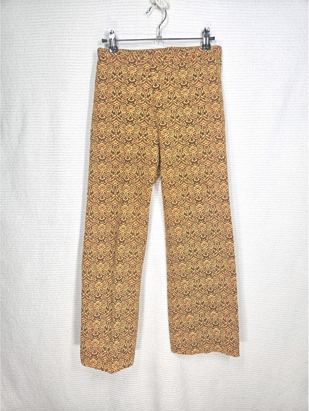 Vintage 1970s Kids Knit Polyester Pants Girl 10 12 Wild Print Bell Bottom Retro